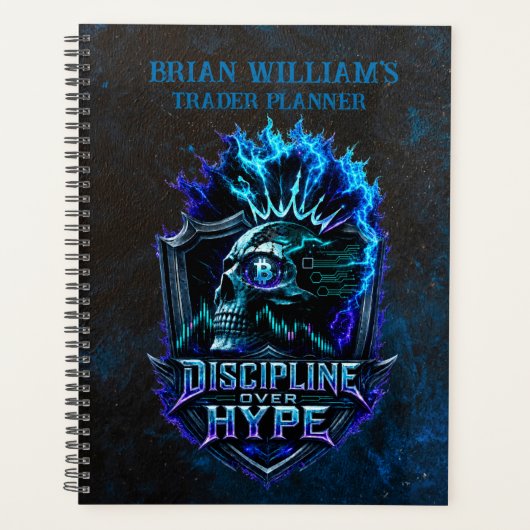 Discipline Boven Hype Blauwe Grunge Bitcoin Planner (Voorkant)