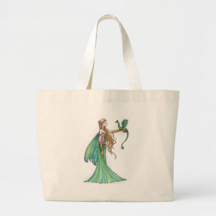 Discipline Green Fairy Dragon door Molly Harrison Grote Tote Bag