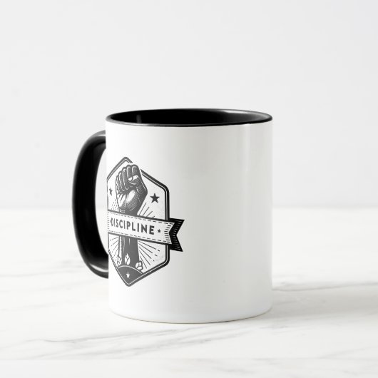 Discipline mug – Minimal Motivational Typograph Mok (Voorkant links)