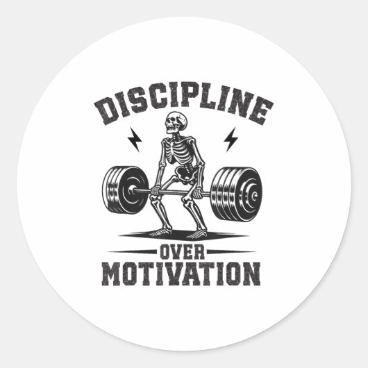 Discipline Over Motivation Gym Motivational Traini Ronde Sticker (Voorkant)