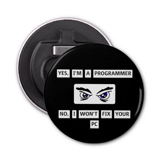 Disclaimer T-shirt voor programmeurs Button Flesopener (Voorkant)