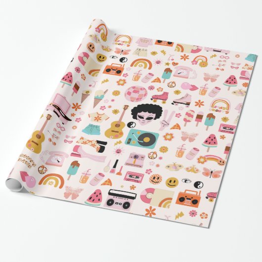 Disco 1970s Alien Funky Groovy Cadeaupapier (Uitgerold)