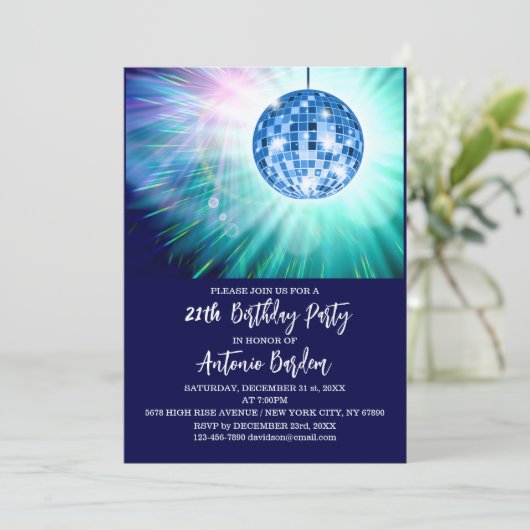 Disco 21e verjaardagsfeest uitnodiging (Staand voorkant)