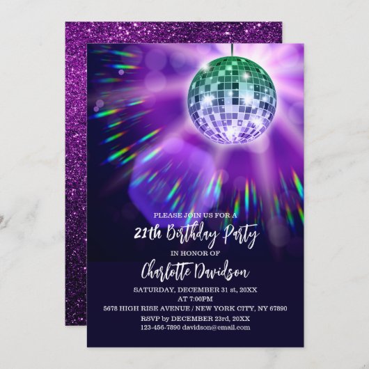 Disco 21ste verjaardagsfeest kaart (Voorkant / Achterkant)