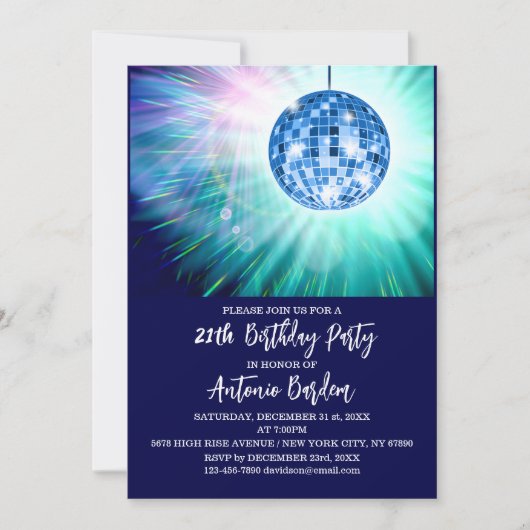 Disco 21th Birthday Party Invitation Kaart (Voorkant)