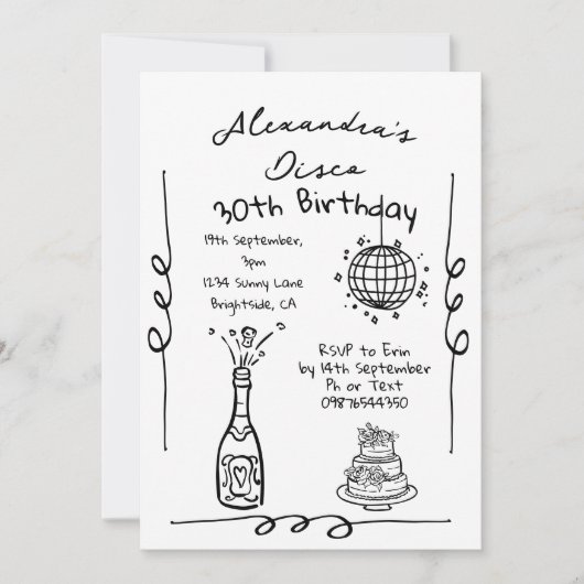 Disco 30e verjaardag hand getekend grillig kaart (Voorkant)