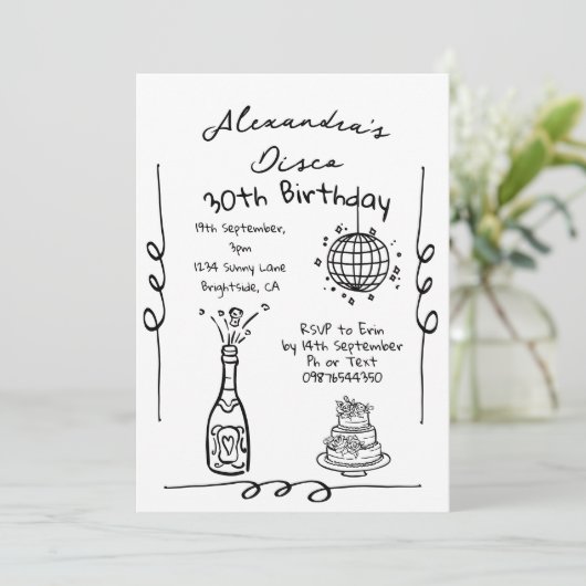 Disco 30e verjaardag hand getekend grillig kaart (Staand voorkant)