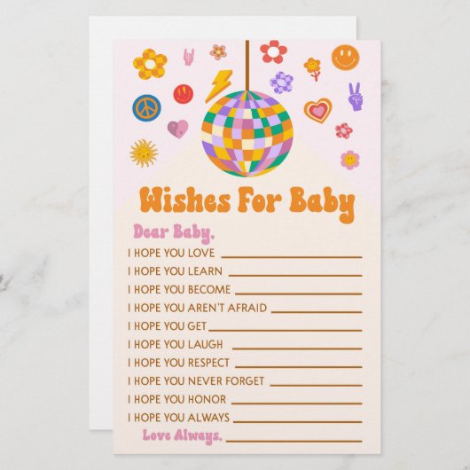 Disco 70 van Retro wenst Baby shower activiteit Briefpapier (Voorkant / Achterkant)