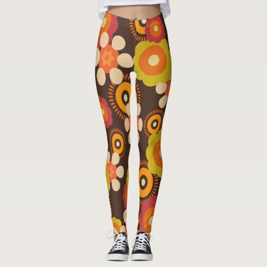 Disco 70s 60s Retro Flowers Pop Culture Leggings (Voorkant)