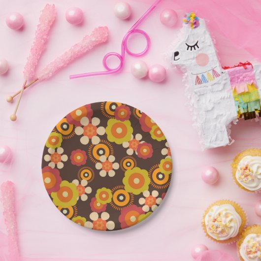 Disco 70s 60s Retro Flowers Pop Culture Papieren Bordje (Feest)