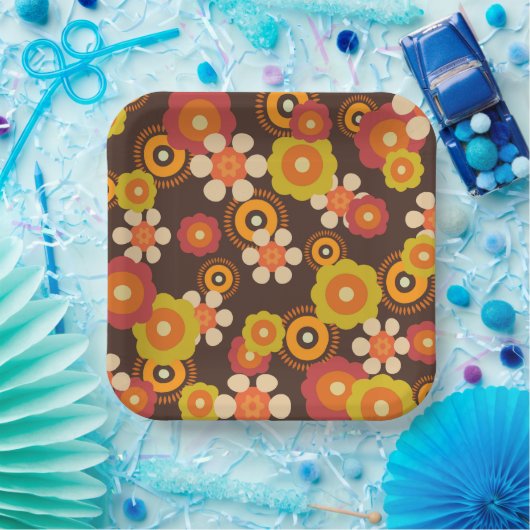 Disco 70s 60s Retro Flowers Pop Culture Papieren Bordje (Feest)