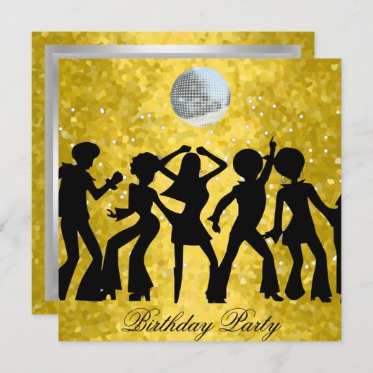 Disco 70's Birthday Party Invitation Kaart (Voorkant / Achterkant)