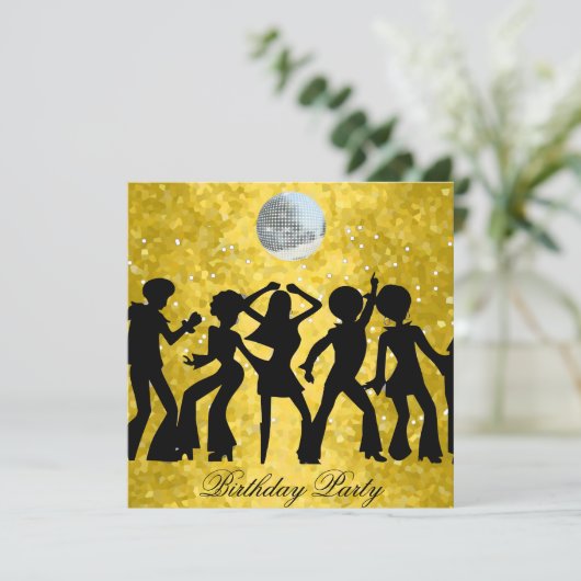 Disco 70's Birthday Party Invitation Kaart (Staand voorkant)
