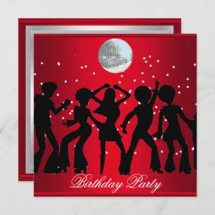 Disco 70's Birthday Party Invitation Red Kaart
