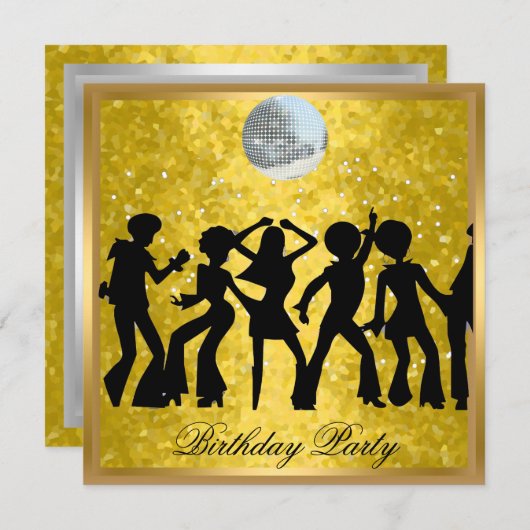 Disco 70's Birthday Party Invitation Retro Kaart (Voorkant / Achterkant)