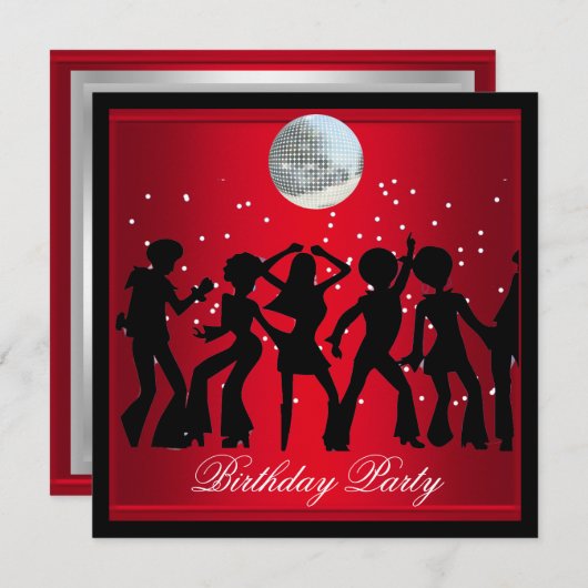 Disco 70's Birthday Party Red retro 2 Kaart (Voorkant / Achterkant)