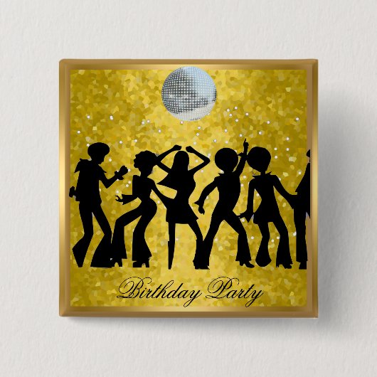 Disco 70's Birthday Party Retro-knop Vierkante Button 5,1 Cm (Voorkant)