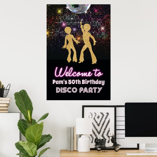 Disco 70s Party Welkomstbord Poster (Thuiskantoor)
