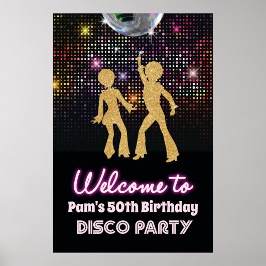 Disco 70s Party Welkomstbord Poster (Voorkant)