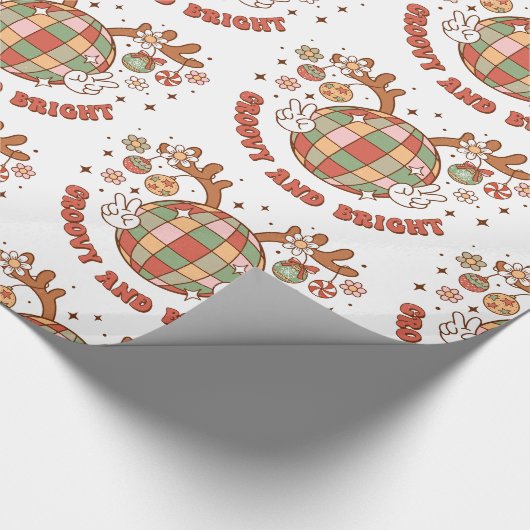 Disco 70s Retro Groovy en heldere kerst Cadeaupapier (Hoek)