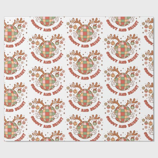 Disco 70s Retro Groovy en heldere kerst Cadeaupapier (Vlak)