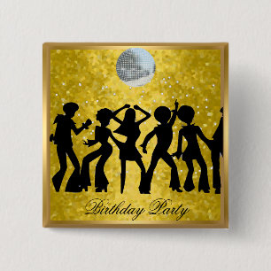 Disco 70's Verjaardagsfeest Retro knop Vierkante Button 5,1 Cm