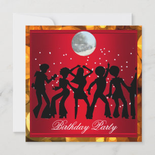 Disco 70's Verjaardagsfeestje Rood retro 3 Kaart