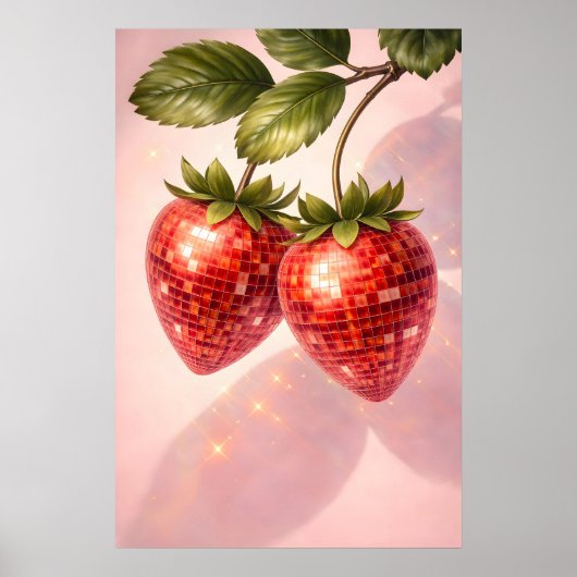 Disco-aardbeienprint, Retro-discobalfruit Poster (Voorkant)