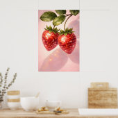 Disco-aardbeienprint, Retro-discobalfruit Poster (Keuken)