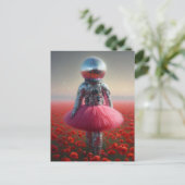disco astronaut in een klaprozenveld briefkaart (Staand voorkant)