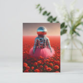 disco astronaut in een rood klaprozenveld briefkaart (Staand voorkant)