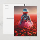 disco astronaut in een rood klaprozenveld briefkaart (Voorkant / Achterkant)
