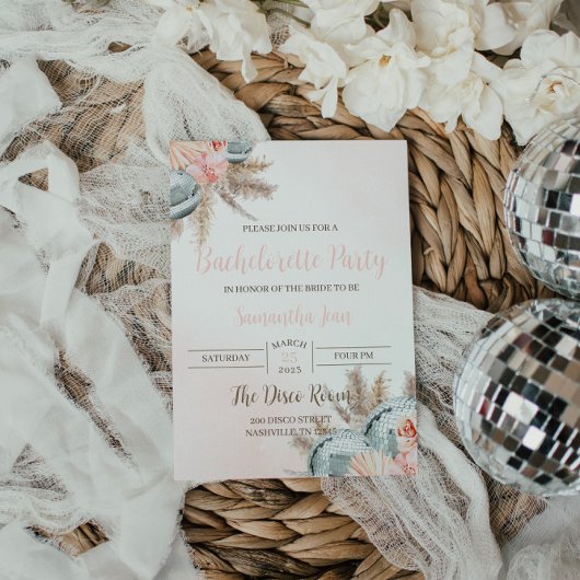 Disco Bachelorette Invitation Boho Disco Theme Kaart