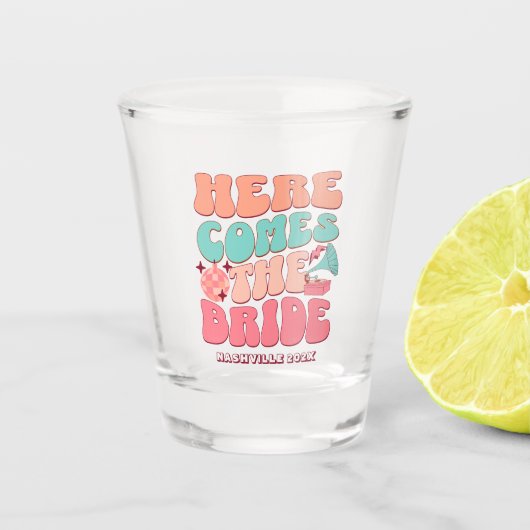 Disco Bachelorette Party Retro 80's 70's Groovy Shot Glas (Voorkant)