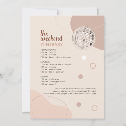 Disco Bachelorette Party Retro Weekend Itinerary Kaart (Achterkant)