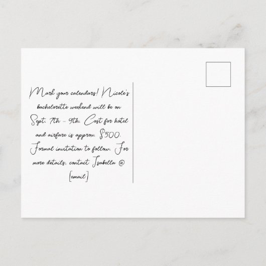 Disco Bachelorette Party Weekend Save the Date Briefkaart (Achterkant)