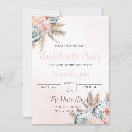 Disco Bachelorette Uitnodiging Boho Disco Thema (Voorkant)