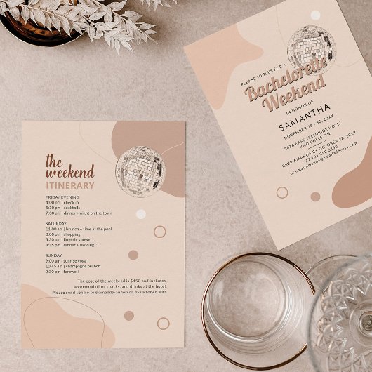 Disco Bachelorette Weekend met Itinerary Party Kaart