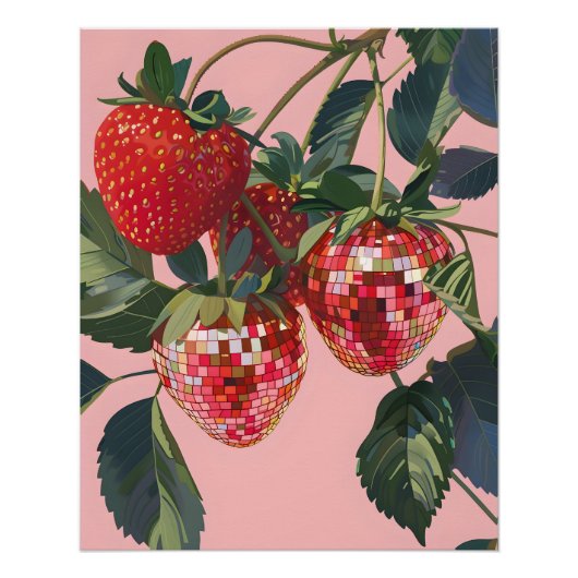 Disco Bal Aardbeien Poster Muurprint (Voorkant)