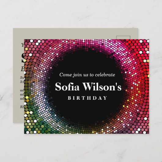 disco bal Briefkaart uitnodiging (Voorkant / Achterkant)