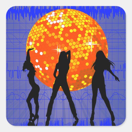 Disco Bal Dansfeest Silhouet Vierkante Sticker (Voorkant)