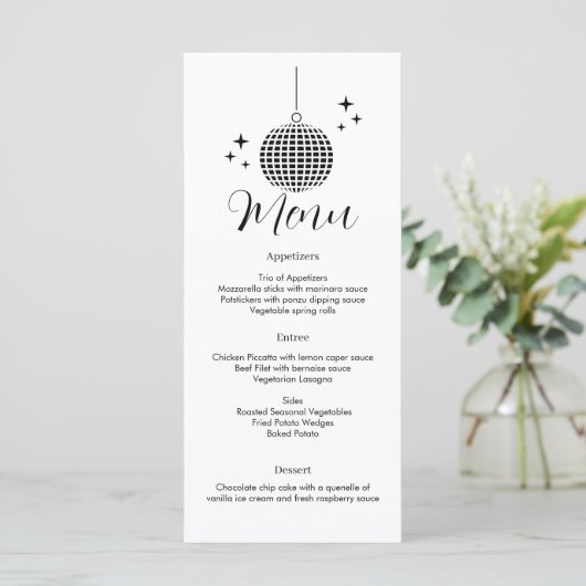 Disco bal dinermenu menu (Staand voorkant)