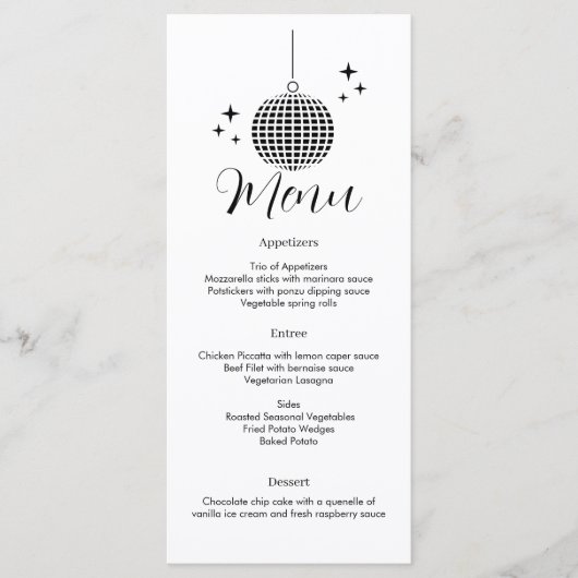Disco bal dinermenu menu (Voorkant)