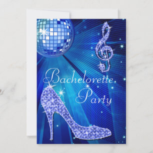 Disco Bal en Glitter Hakken Blauwe Bachelorette Kaart