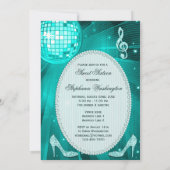 Disco Bal en Glitter Hakken Teal Sweet 16 Kaart (Achterkant)