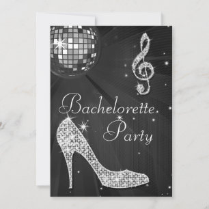 Disco Bal en Glitter Hakken Zwart Bachelorette Kaart