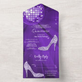 Disco Bal en Hoge Hakken Paarse Quinceañera All In One Uitnodiging (Binnen)