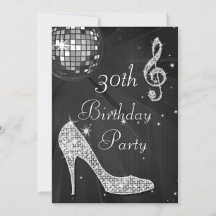 Disco Bal en Hoge Hakken Zwart & Zilver 30e Verjaa Kaart