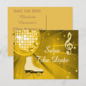 Disco Bal en Roller Skates 25e Save The Date Aankondigingskaart (Voorkant / Achterkant)