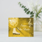 Disco Bal en Roller Skates 25e Save The Date Aankondigingskaart (Staand voorkant)